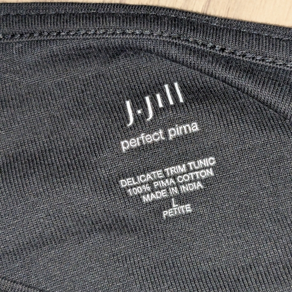 J. Jill Perfect Pima Delicate Trim Tunic Crew Neck 3/4 Sleeve Tee Black L Petite - Picture 4 of 12